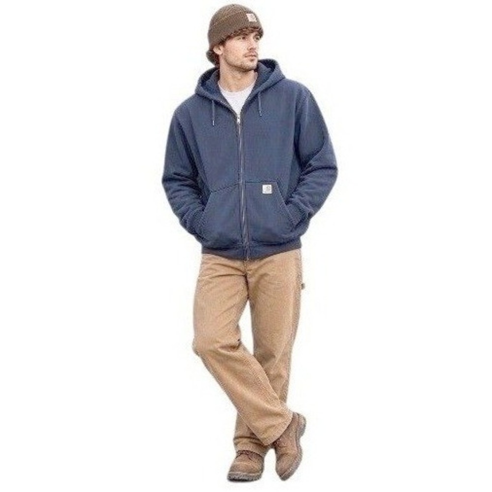Carhartt Men Zip Up Hoodie 2XL Navy Blue Loose Fit Fleece Lined Workwear
